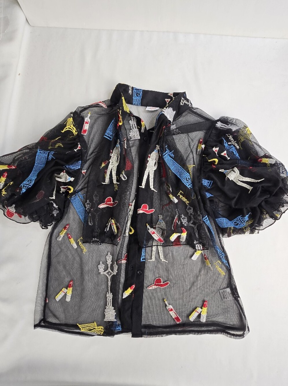 Vintage Impulsive Bon Jour Paris Sheer Blouse Top Size Large